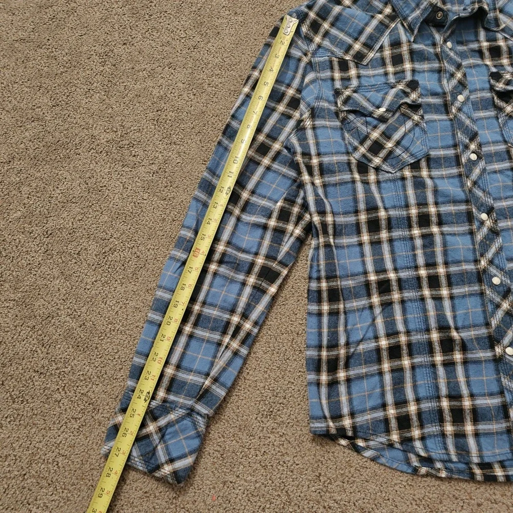 True Religion Mens XXL Blue Plaid Flannel Western Pearl‎ Snap Shirt MP4BL68VYFK